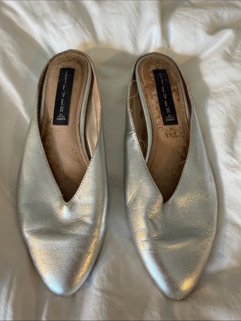 Steve Madden Metallic Silver Slip-On Mules